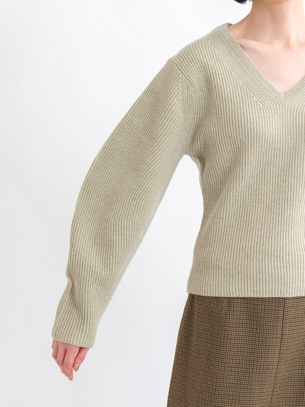 INSCRIRE /アンスクリア】Balloon V/N Rib Sweater：ニット