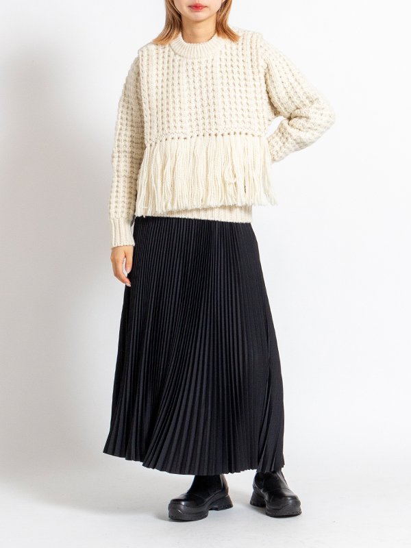 WAFFLE-KINIT SWEATER TOP WITH FRINGE-ワッフルニットセータートップウィズフリンジ-HYKE(ハイク)通販| st company WAFFLE-KINIT SWEATER TOP WITH FRINGE-ワッフルニットセータートップウィズフリンジ-HYKE(ハイク)通販| st company
