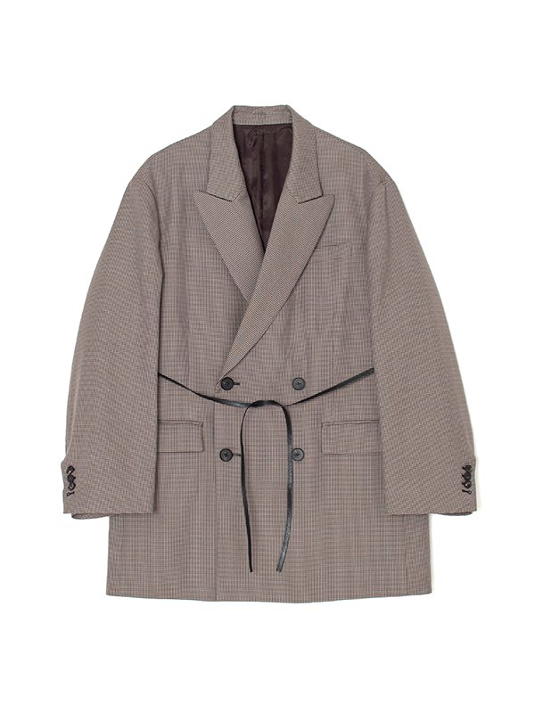 DOUBLE WEAVE HOUNDSTOOTH PEAK LAPEL SHORT COAT-ダブル DOUBLE WEAVE HOUNDSTOOTH PEAK LAPEL SHORT COAT-ダブル