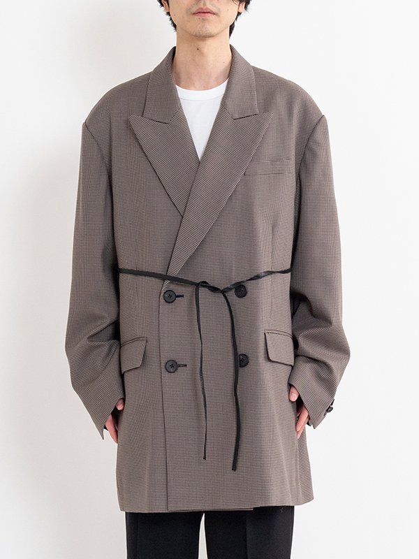 DOUBLE WEAVE HOUNDSTOOTH PEAK LAPEL SHORT COAT-ダブル DOUBLE WEAVE HOUNDSTOOTH PEAK LAPEL SHORT COAT-ダブル