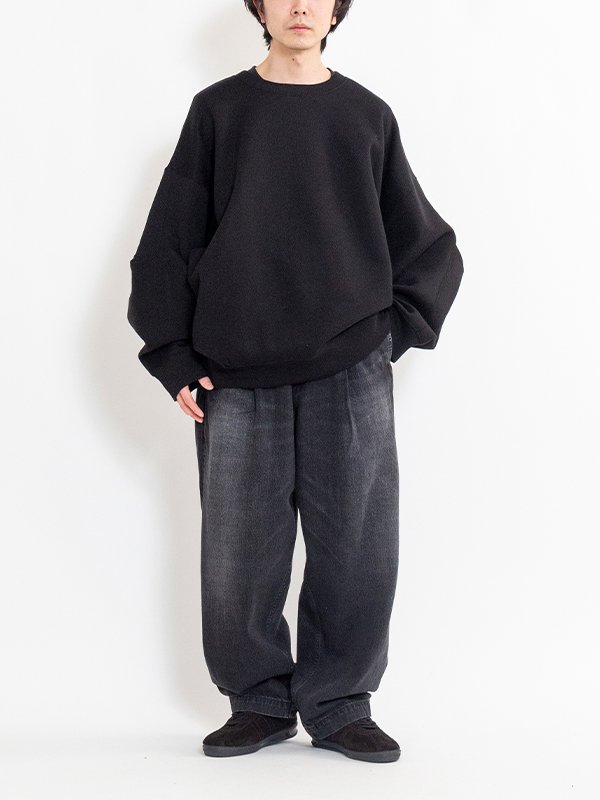 COTTON DOUBLE KNIT TUCKED CREW NECK LS-コットンダブルニット