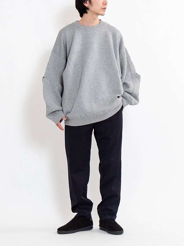 COTTON DOUBLE KNIT TUCKED CREW NECK LS-コットンダブルニット