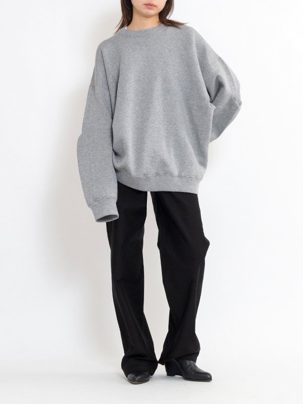 COTTON DOUBLE KNIT TUCKED CREW NECK LS-コットンダブルニット
