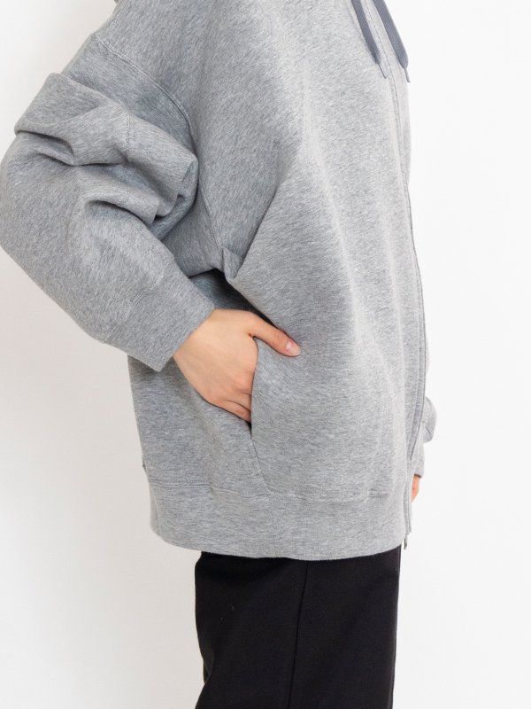 COTTON DOUBLE KNIT TUCKED ZIP HOODY-コットンダブルニット