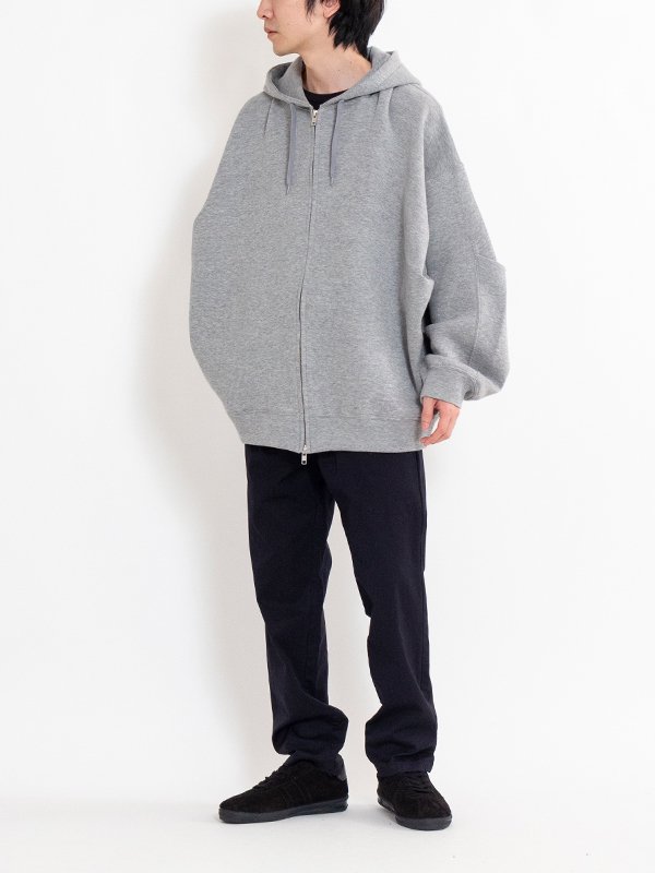 COTTON DOUBLE KNIT TUCKED ZIP HOODY-コットンダブルニット COTTON DOUBLE KNIT TUCKED ZIP HOODY-コットンダブルニット