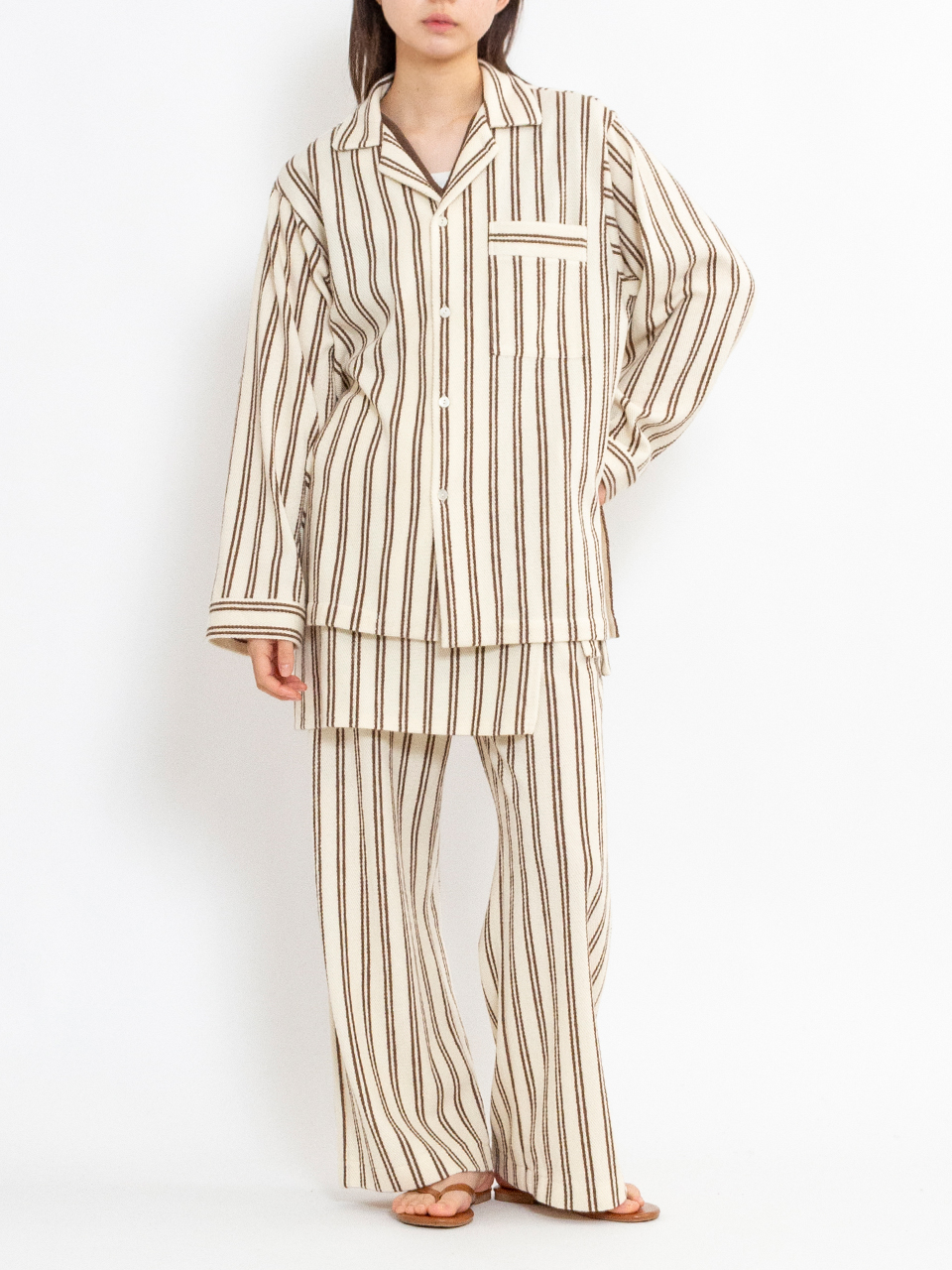 pheeny シャツ Rayon ombre check apron dress-コットンインライストライプ