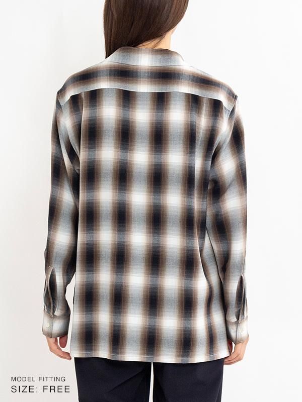 PHEENY/RAYON OMBRE CHECK OPEN COLLAR SHIRT(BROWN)