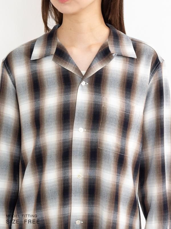 Rayon ombre check long sleeve shirts-レーヨンアンブロ