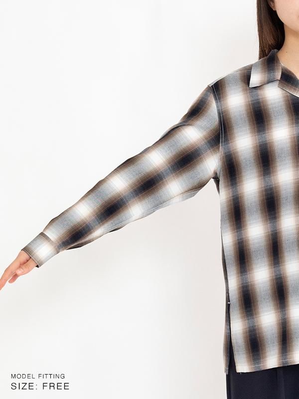 Rayon ombre check long sleeve shirts-レーヨンアンブロ Rayon ombre check long sleeve shirts-レーヨンアンブロ
