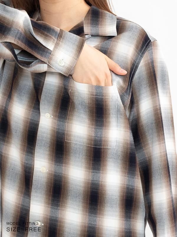 Rayon ombre check long sleeve shirts-レーヨンアンブロ Rayon ombre check long sleeve shirts-レーヨンアンブロ