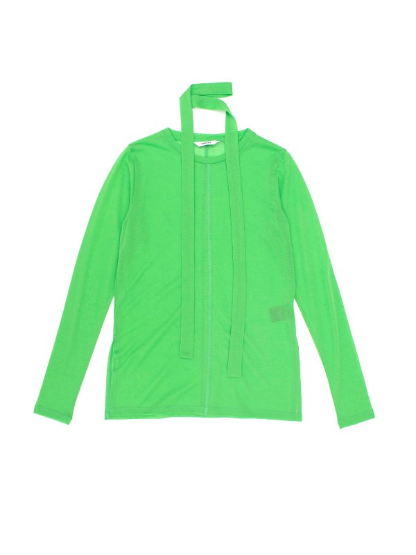 Cotton nylon sheer longsleeve with tie-コットンナイロン