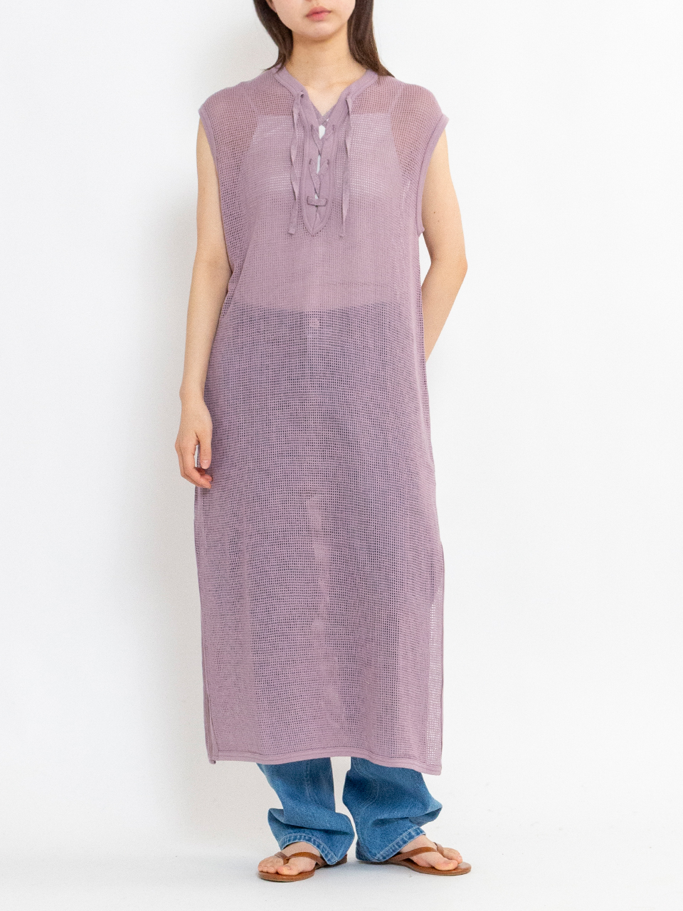 【完売】  Basket mesh lace up dress-バスケットメッシュレースアップ ワンピース