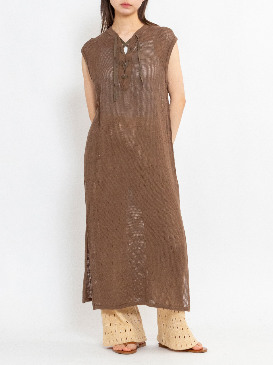 Basket mesh lace up dress-バスケットメッシュレースアップ