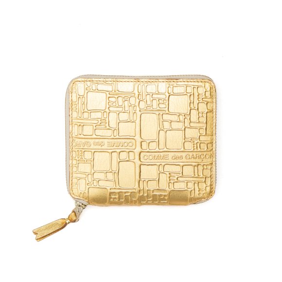 Wallet COMME des GARCONSエンボスロゴ 2つ折ZIP財布(BLACK