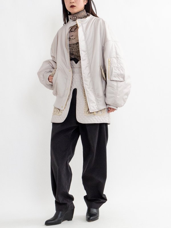 Cording Embroidery Collarless Flight Jacket-コーディングエン Cording Embroidery Collarless Flight Jacket-コーディングエン