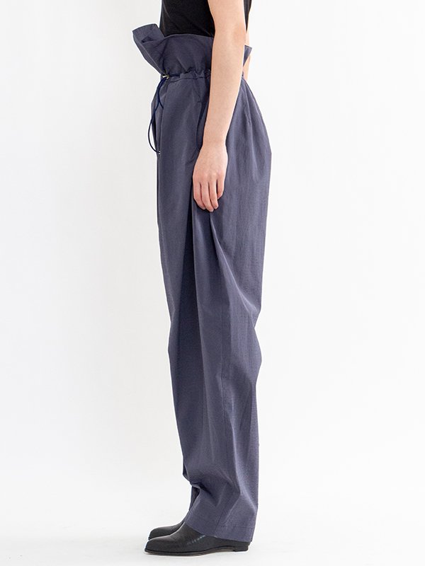 Split Yarn High Waisted Prawstring Trousers-スプリットヤーン