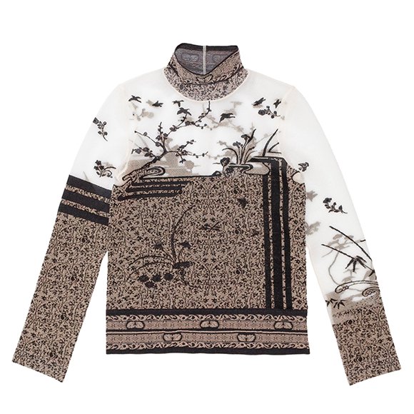 最安値【mamekurogouchi】ハイネックシアートップス mame kurogouchi(マメクロゴウチ) Nature Pattern Sheer Knitted