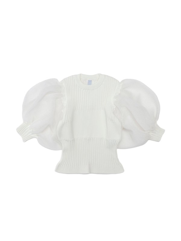 FLUTED LUCENT SHORT PUFF SLEEVE TOP-フルーテッドルセント
