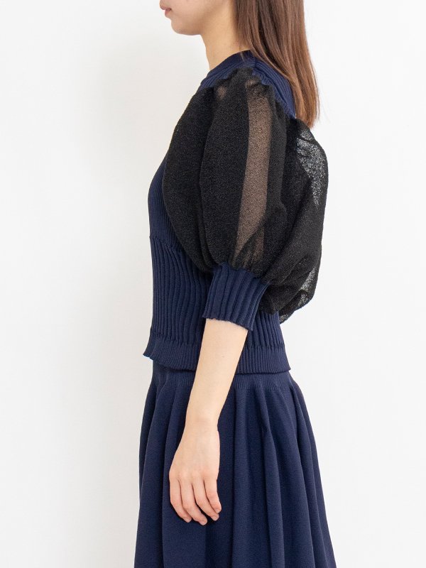 FLUTED LUCENT SHORT PUFF SLEEVE TOP-フルーテッドルセント