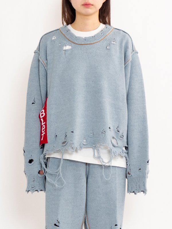 RECYCLE DENIM YARN PULLOVER-リサイクルデニムヤーンプル