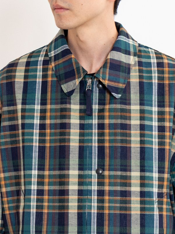 Cotton linen 3 layer check blouson-コットンリネン3レイヤー