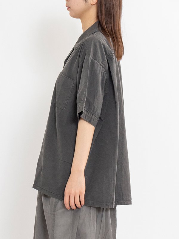 Organic cotton broadcloth open collar shirt-オーガニック