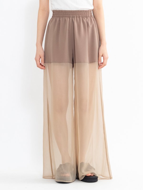 HYKE taffeta✖️chiffon pants ゴムウエスト TAFFETA × CHIFFON PANTS-タフタ×シフォンパンツ-HYKE（ハイク