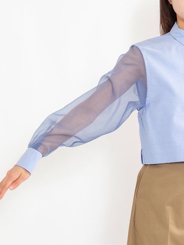 OXFORD B.D. SHIRT WITH SHEER SLEEVE-オックスフォードB.D