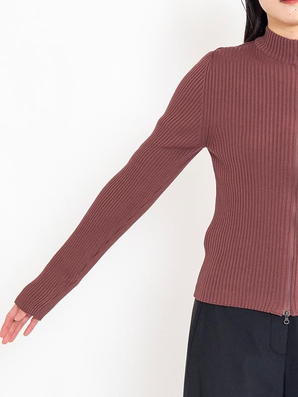 RIBBED MOCK NECK CARDIGAN-リブモックネックカーディガン-AMOMENTO