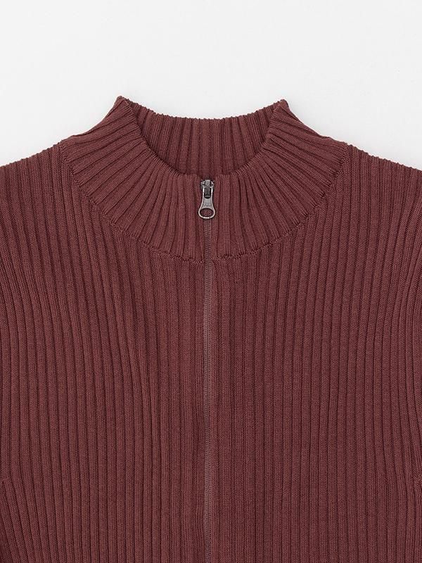 RIBBED MOCK NECK CARDIGAN-リブモックネックカーディガン-AMOMENTO