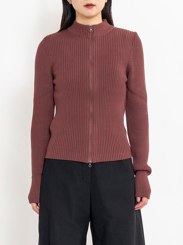 RIBBED MOCK NECK CARDIGAN-リブモックネックカーディガン-AMOMENTO
