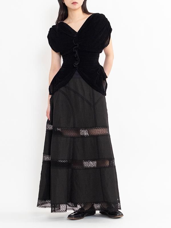 LACE PANELED MAXI SKIRT-レースパネルマキシスカート-FETICO