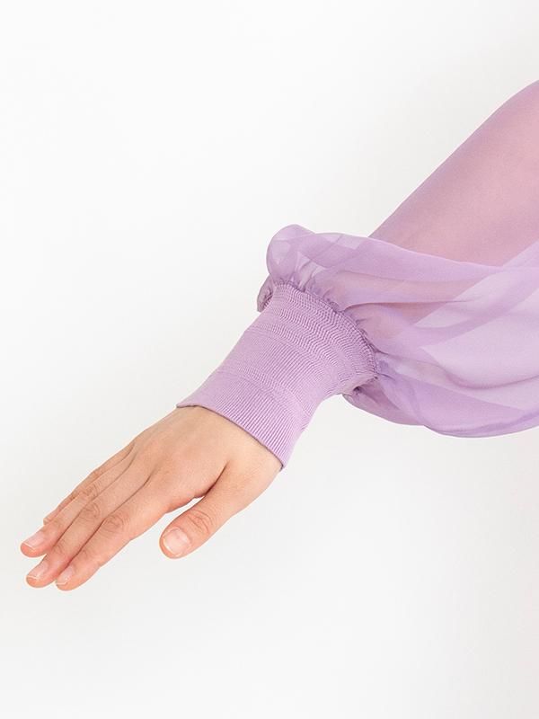 CREW NECK CROPPED SWEATER WITH SHEER SLEEVE-クルーネック CREW NECK CROPPED SWEATER WITH SHEER SLEEVE-クルーネック