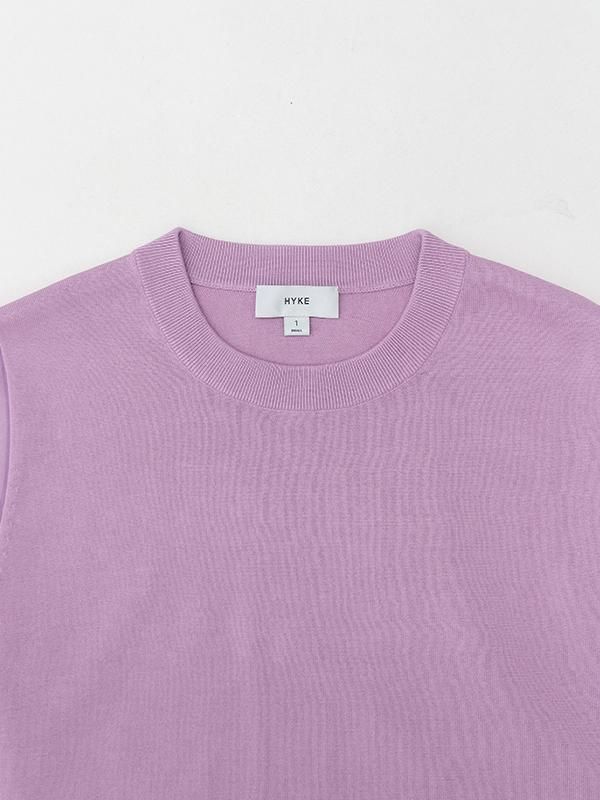 CREW NECK CROPPED SWEATER WITH SHEER SLEEVE-クルーネック