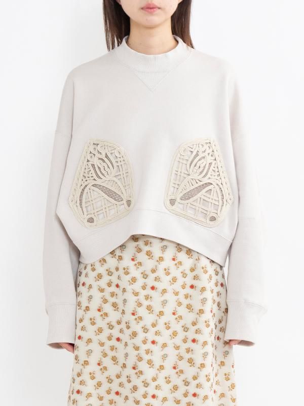 トップス Cording Embroidery Cropped Sweatshirt Cording Embroidery Cropped Sweatshirt-コーディングエンブロイ
