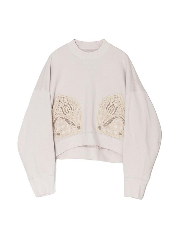トップス Cording Embroidery Cropped Sweatshirt Cording Embroidery Cropped Sweatshirt-コーディングエンブロイ