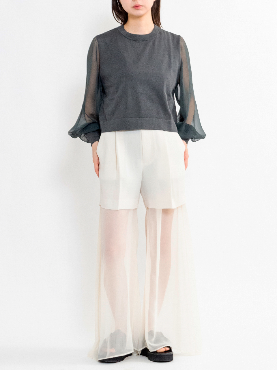 すぐ届く! [HYKE] オックスフォード レイヤード パンツ OXFORD LAYERED PANTS-オックスフォードレイヤードパンツ-HYKE