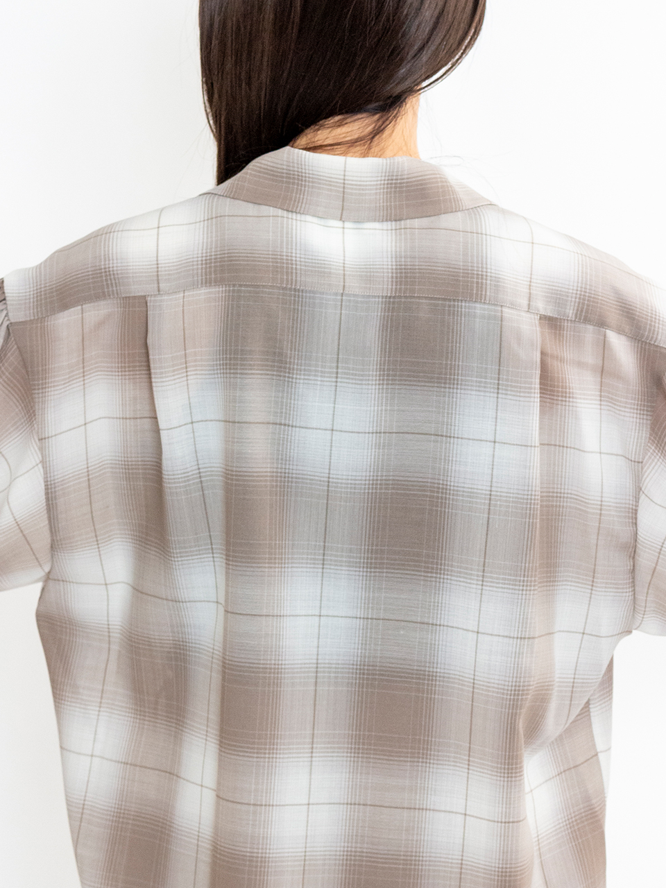 T/W OMBRE CHECK BALLOON SLEEVE BLOUSE-オンブレチェック
