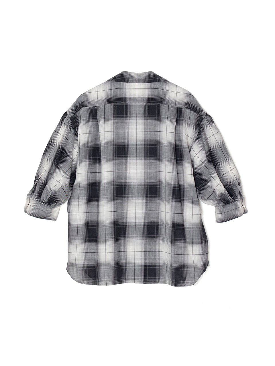 T/W OMBRE CHECK BALLOON SLEEVE BLOUSE-オンブレチェック