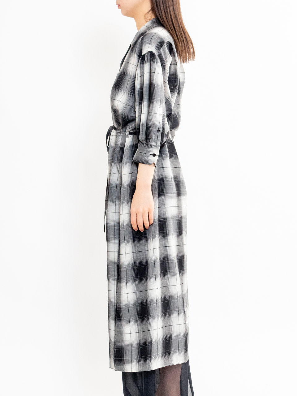 ■HYKE■大人気 T/W オンブルチェックバルーンスリーブドレス T/W OMBRE CHECK BALLOON SLEEVE DRESS-オンブレチェック