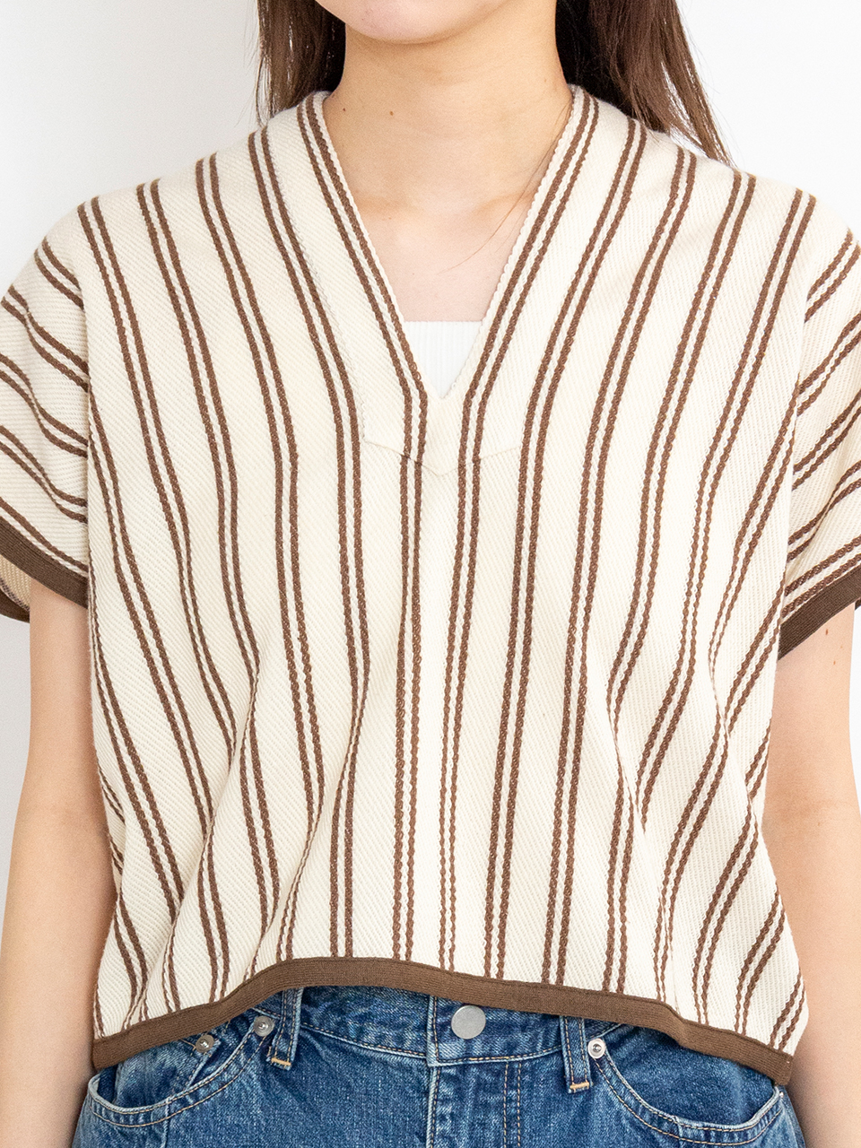 Cotton inray stripe short tops-コットンイナリーストライプ