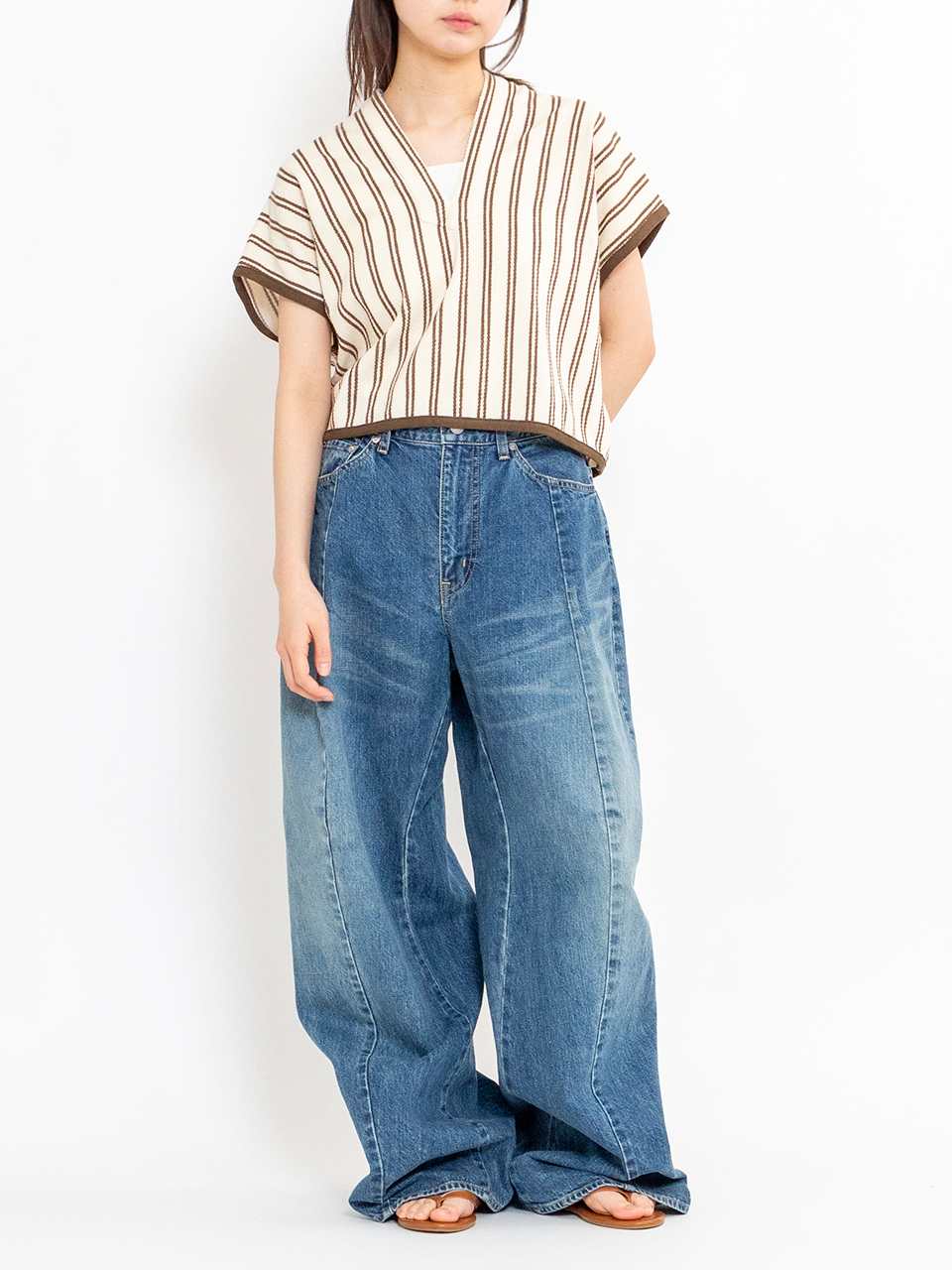 日本最大の Cotton inray stripe short tops-コットンイナリーストライプ トップス