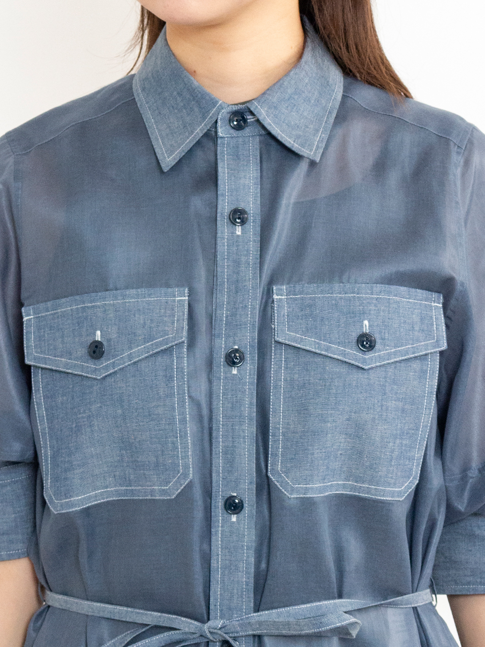 SHEER CHAMBRAY DRESS-シアーシャンブレードレス-HYKE（ハイク