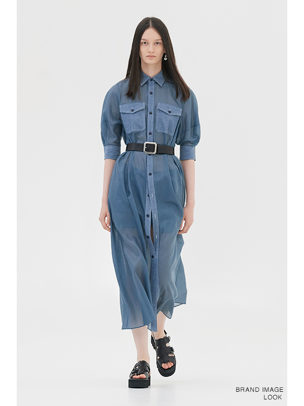 SHEER CHAMBRAY DRESS-シアーシャンブレードレス-HYKE（ハイク