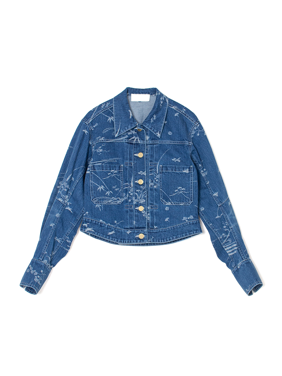 Nature Pattern Jacquard Short Denim Jacket-ネイチャー