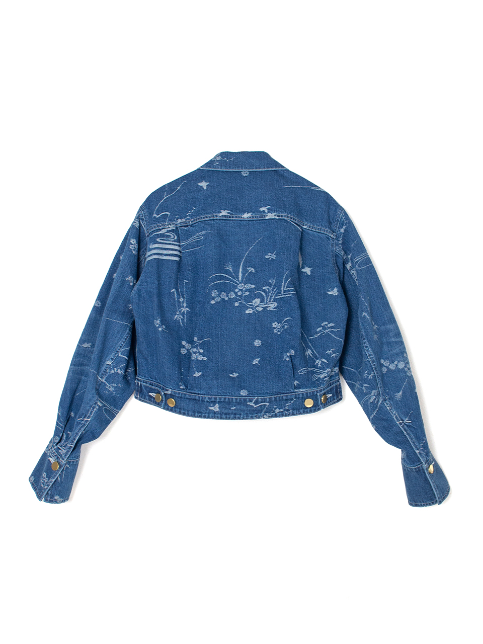Nature Pattern Jacquard Short Denim Jacket-ネイチャー