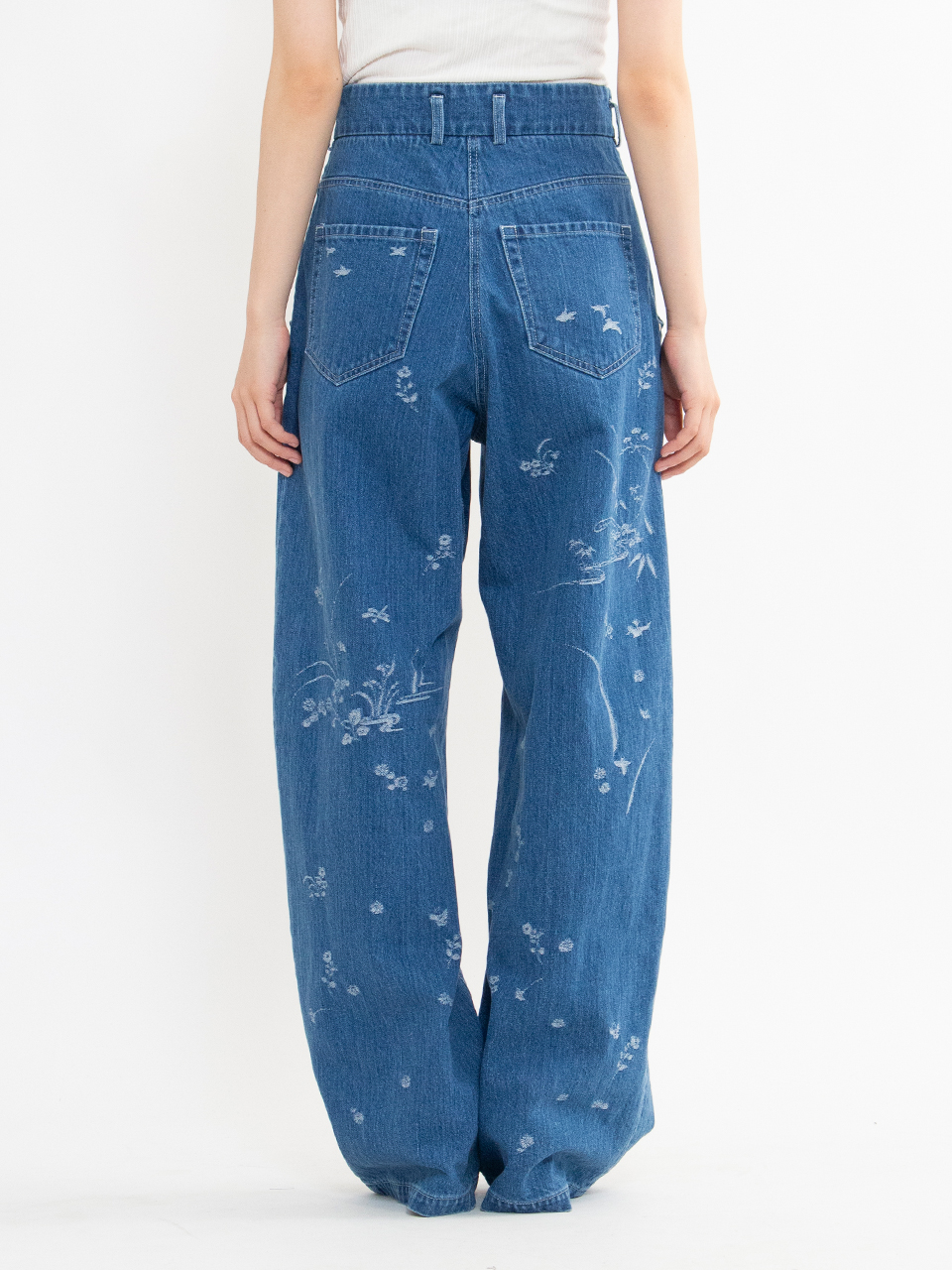 Nature Pattern Jacquard Wide Leg Jeans-ネイチャーパターン