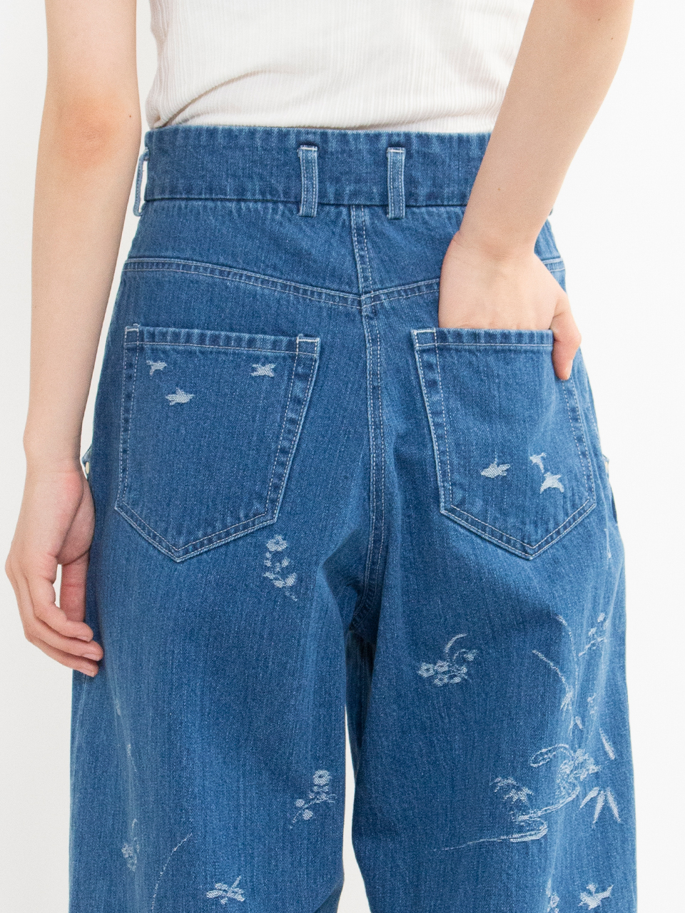 Nature Pattern Jacquard Wide Leg Jeans-ネイチャーパターン Nature Pattern Jacquard Wide Leg Jeans-ネイチャーパターン
