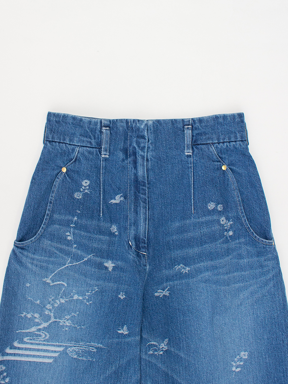 Nature Pattern Jacquard Wide Leg Jeans-ネイチャーパターン Nature Pattern Jacquard Wide Leg Jeans-ネイチャーパターン