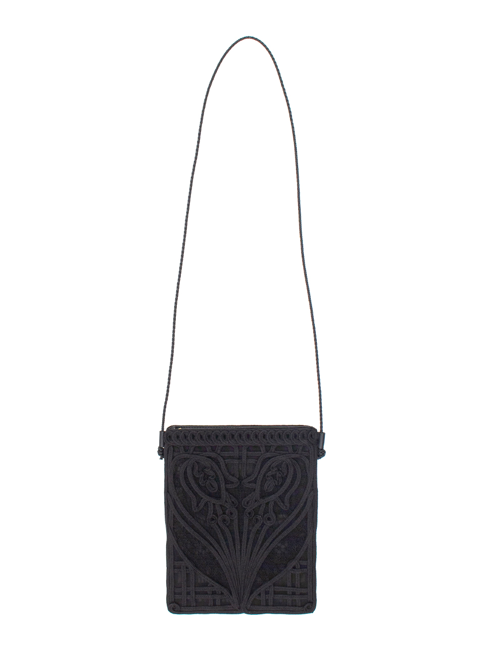 Cording Embroidery Pouch With Leater Strap-コーデイング